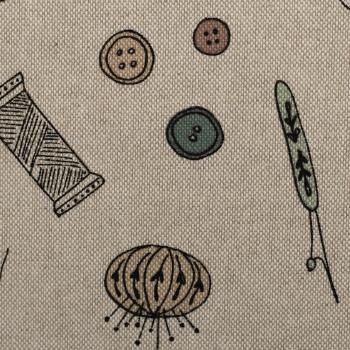 Preview: Dekodruck "Linde" Nähutensilien auf Beige by Swafing